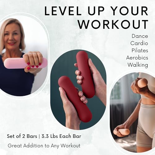 Polyfit Dumbbell Weight Bars for Women - Set of 2 (3.3 LB | 6.5 LB Pair) - Dumbbell Set for Walking, Yoga, Dance, Barre, Pilates, Cardio, Aerobics
