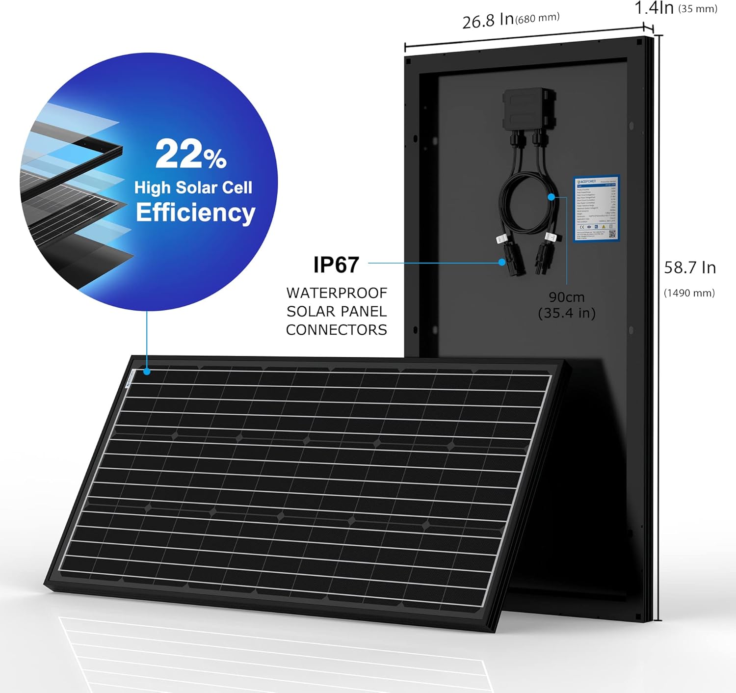 PowerECO 200 watt Solar Panel，High Efficiency Black PV Module Power 200W Mono RV Solar Panel for 12 Volt System,RV Marine Boat Cabin and Other Off Grid System (1 Pack)