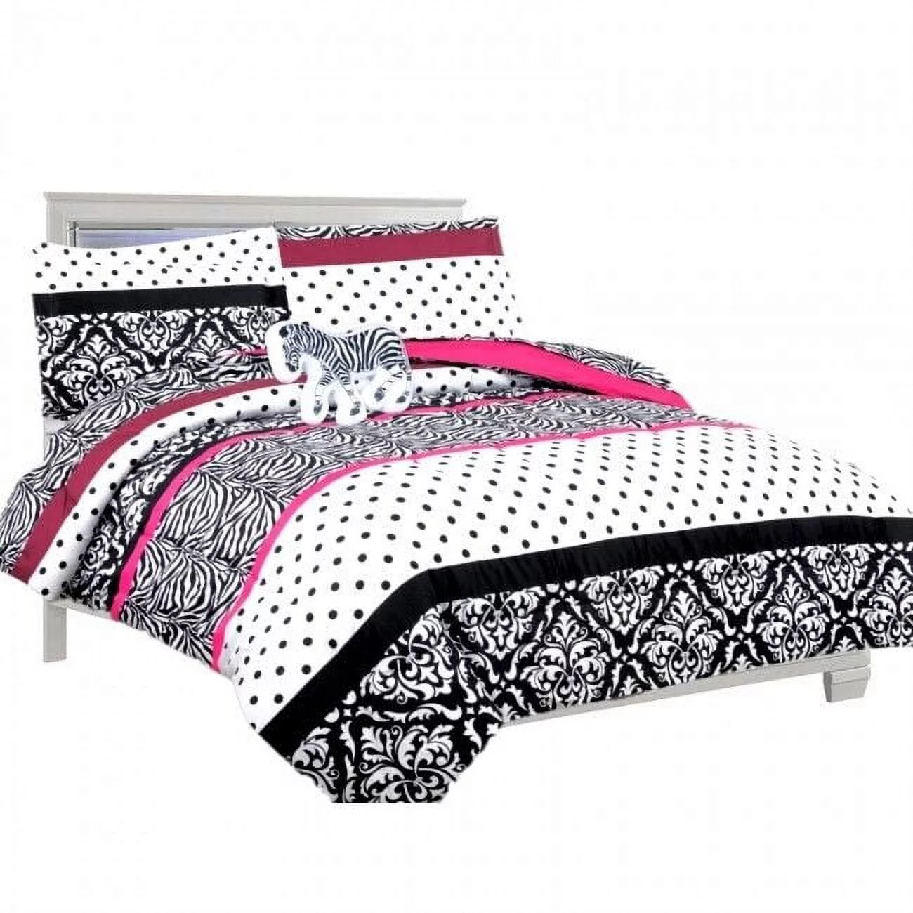 6 piece Twin zebra pink bed in bag comforter and sheet set for Kids and Teens for boy's girls bedroom room decor