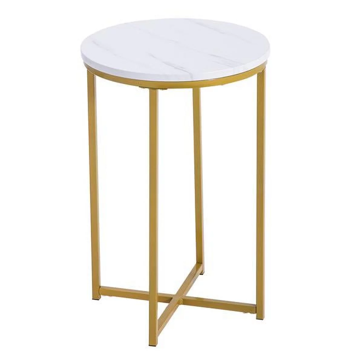 Wulawindy End Table Snack Side Table Single-Layer Round Marble Coffee Table White 15.6