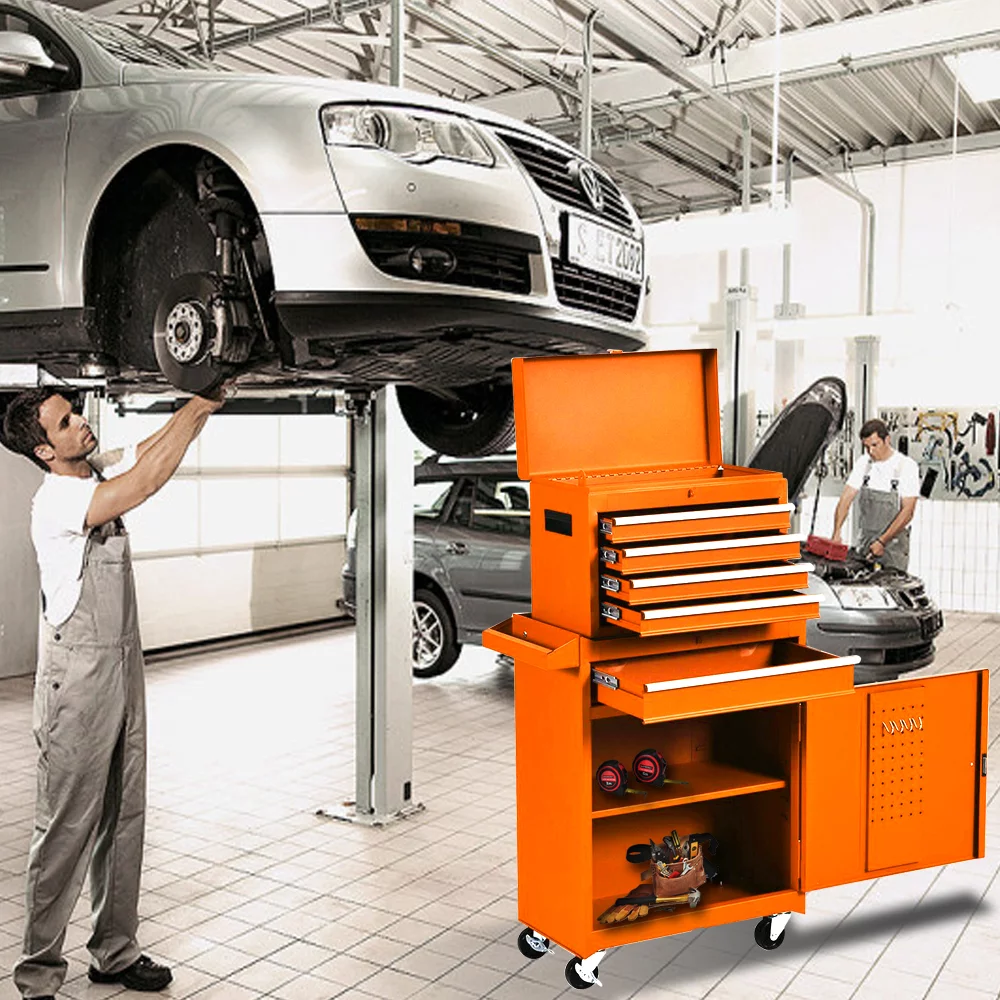 5-Drawer Big Rolling Tool Chest,Tool Storage Cabinet with Lockable Drawers, Mobile Steel Toolbox for Workshop and Mechanics Garage (Orange)