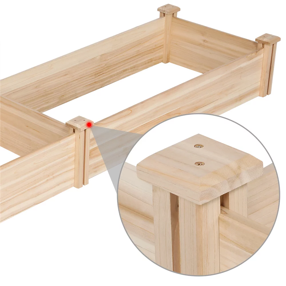 Easyfashion Wooden Raised Garden Bed,  96.7 x 24.6 x 10.6inch (L x W x H),Natural Wood