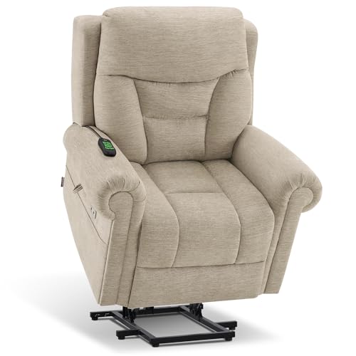 MCombo Triple Motor Power Lift Recliner Chair with Massage and Lumbar&seat Heating, Rolled Arms, Adjustable Headrest for Elderly People, Fabric 7888 (Coffee, Medium)