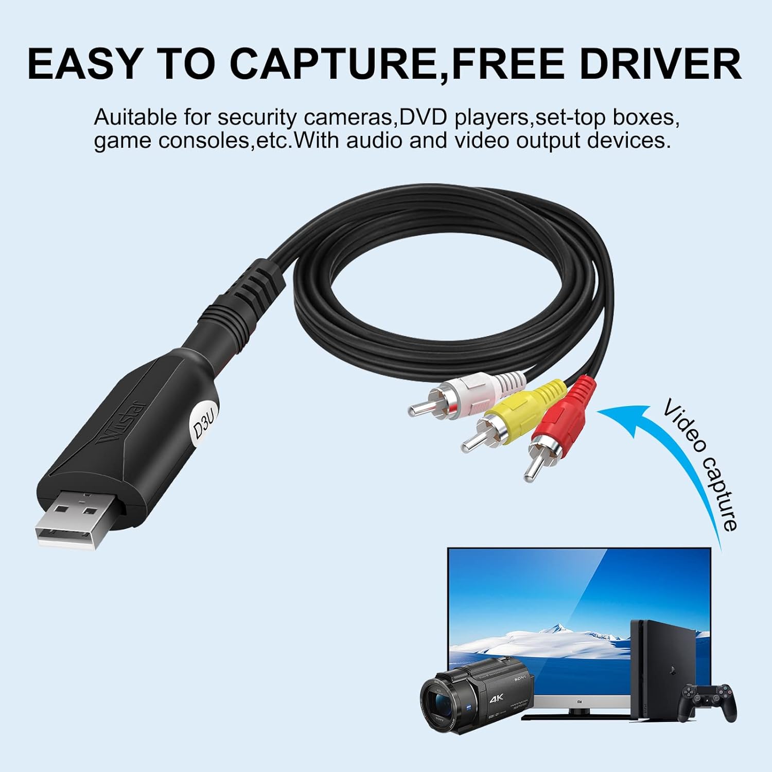 USB 2.0 AV RCA Easy Cap Video Audio Capture Card Device Adapter Video Grabber One Touch VHS VCR TV to DVD Converter Converter, Transfer VHS Home Videos to Mac OS PC Windows 7 8 10 XP 20000