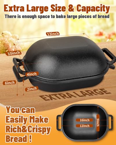 Cloche Loaf Dutch Oven, Pre-Seasoned, 9.5QT, 13 LBS Heavy Duty, Non-Stick, Large Bread Loaf Pan, Oval Cast Iron Bread Pan With Lid, Cloche Homemade Loaf Pan, Sourdough Artisan Bread Baking Pan