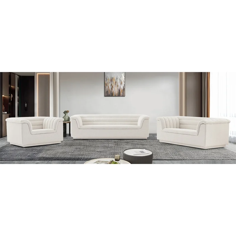 Meridian Furniture Cascade Cream Boucle Fabric Loveseat