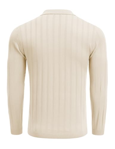 COOFANDY Men's Knit Polo Shirt Casual Long Sleeve Polo Sweater Dress Collar Polo Classic Golf Shirts