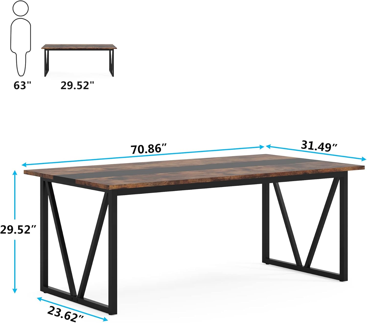 TRIBESIGNS WAY TO ORIGIN Dining Table for 6-8 People, 70.8-inch Rectangular Wood Kitchen Table with Strong Metal Frame, Industrial Large Dining Room Table for Kitchen, Living Room (Rustic Brown)