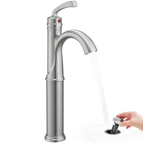 Brass Vessel Sink Faucet Oil Rubbed Bronze, 12.6 Inch Tall Bathroom Faucet 1 Hole, Single Handle with Pop Up Drain, cUPC Supply Line and Aerator for Farmhouse, Countertop Basin, 5 Mins Install