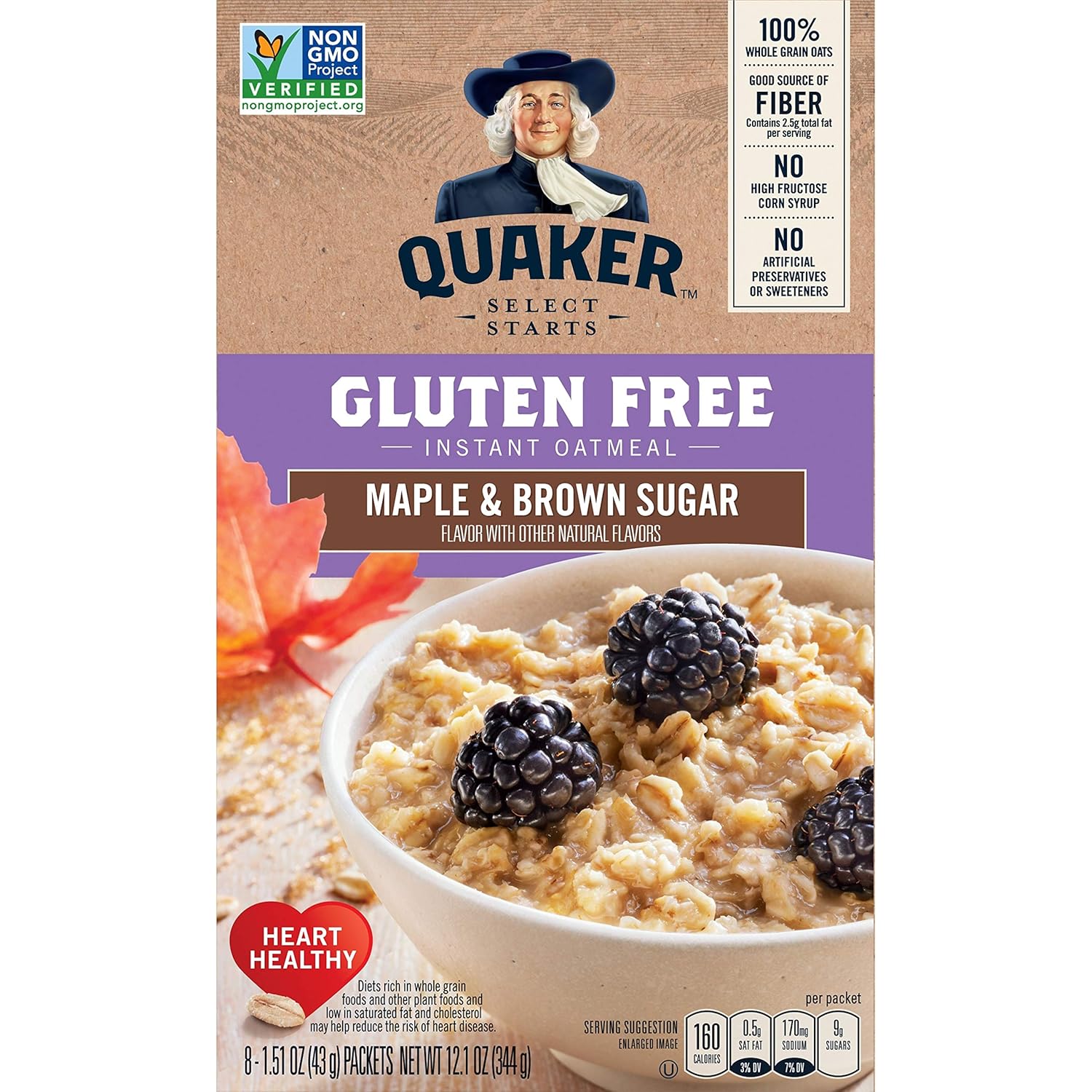 Quaker Instant Oatmeal, Gluten Free, Maple & Brown Sugar, Breakfast Cereal, 12.1 Oz
