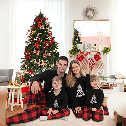 Matching Christmas Pajamas for Family, Funny Holiday Cute Let It Snow Print Tops Plaid Pants Xmas Sleepwear Pjs Set