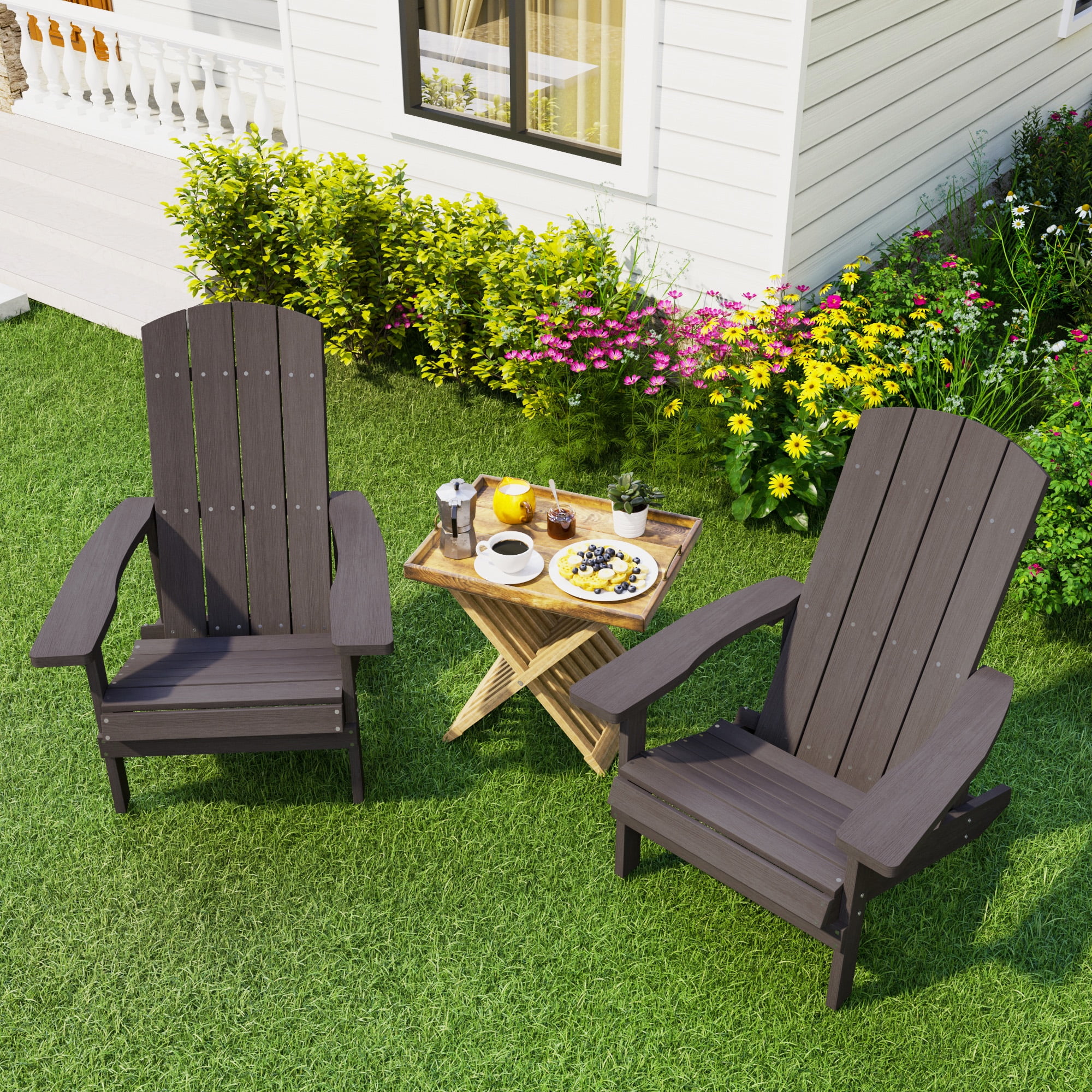 Superjoe 2 Pcs HIPS Adirondack Chair Weather Resistant Plywood Chair Patio Furniture Plastic Fire Pit Chairs for Patio Deck, Coffee