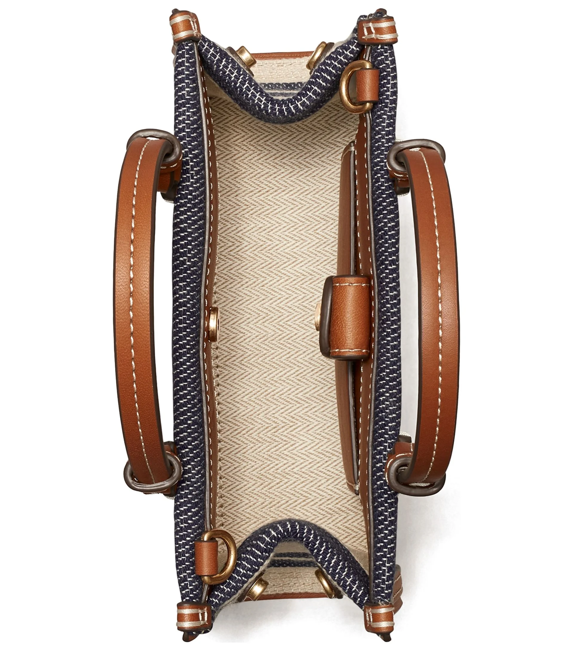 Tory Burch Women's Ella Jacquard Stripe Mini Tote (Natural / Royal Navy)