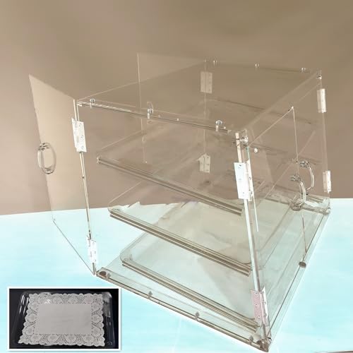 Zinglife Clear Bakery Display Case Countertop Pastry Display Case for Cookie Bread Food Dessert Cupcake Acrylic Baked Goods Display Case, 3 Tiers