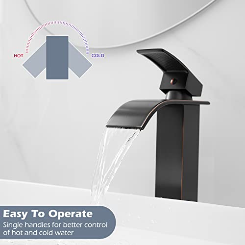 BWE Vessel Sink Faucet Modern Waterfall Chrome Single Hole Bathroom Faucet Single Handle with Pop up Drain Without Overflow Assembly Vanity Basin Bath Sink Faucets Mixer Tap