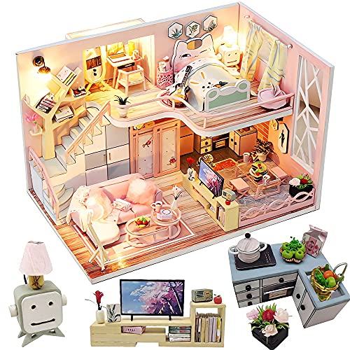 Kisoy Dollhouse Miniature with Furniture Kit, Handmade DIY House Model for Teens Adult Gift (Blossom Stories)
