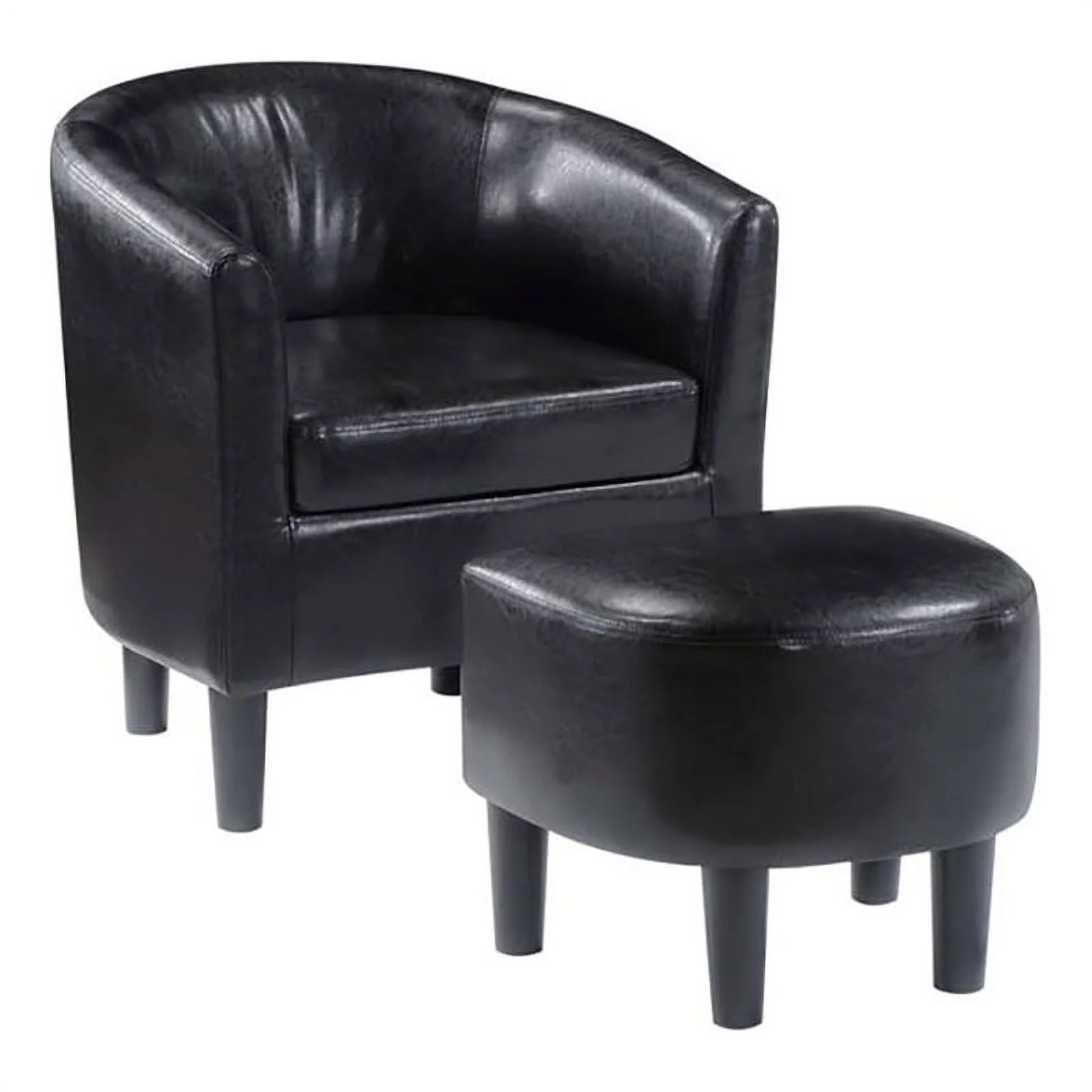 Pemberly Row Contemporary Faux Leather Accent Chair with Ottoman in Black