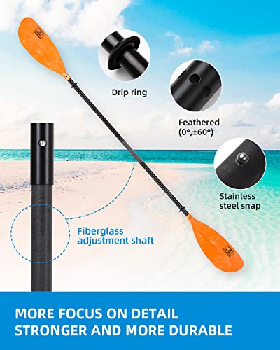 OCEANBROAD Adjustable Kayak Paddle 86in/220cm to 94in/240cm Kayaking Boating Canoeing Oar with Paddle Leash 1 Paddle