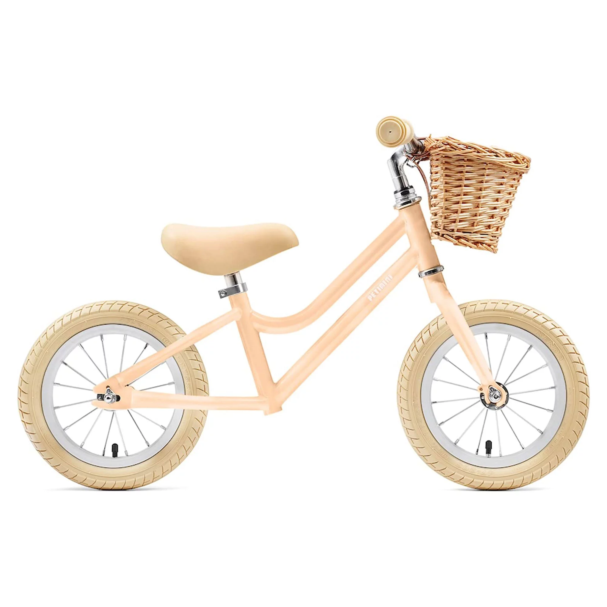 Petimini 12 Inch Kids Balance Bike with Basket for 2-6 Year Olds, Peach