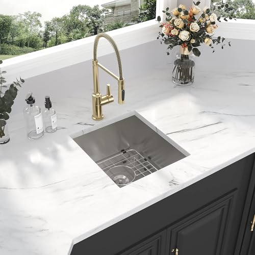 Kichae 12“ Deep Laundry Sink Undermount - 24 Inch Black Undermount Utility Sink Stainless Steel Single Bowl Under Counter Handmade Laundry Utility Room Basin