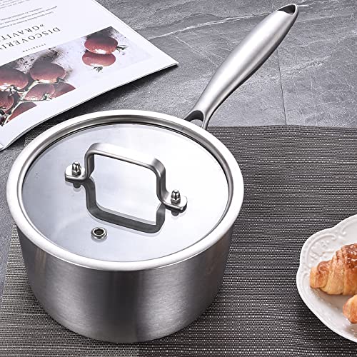 Whole Body Tri-Ply Stainless Steel 3 QT Saucepan with Steamer Set,Dai.20 CM Induction Pot,Heavy Duty,Oven and Dishwasher Safe.(Detachable Handle)