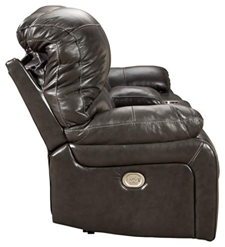 Signature Design by Ashley Jesolo Modern Faux Leather Manual Pull Tab Double Reclining Sofa, Dark Brown