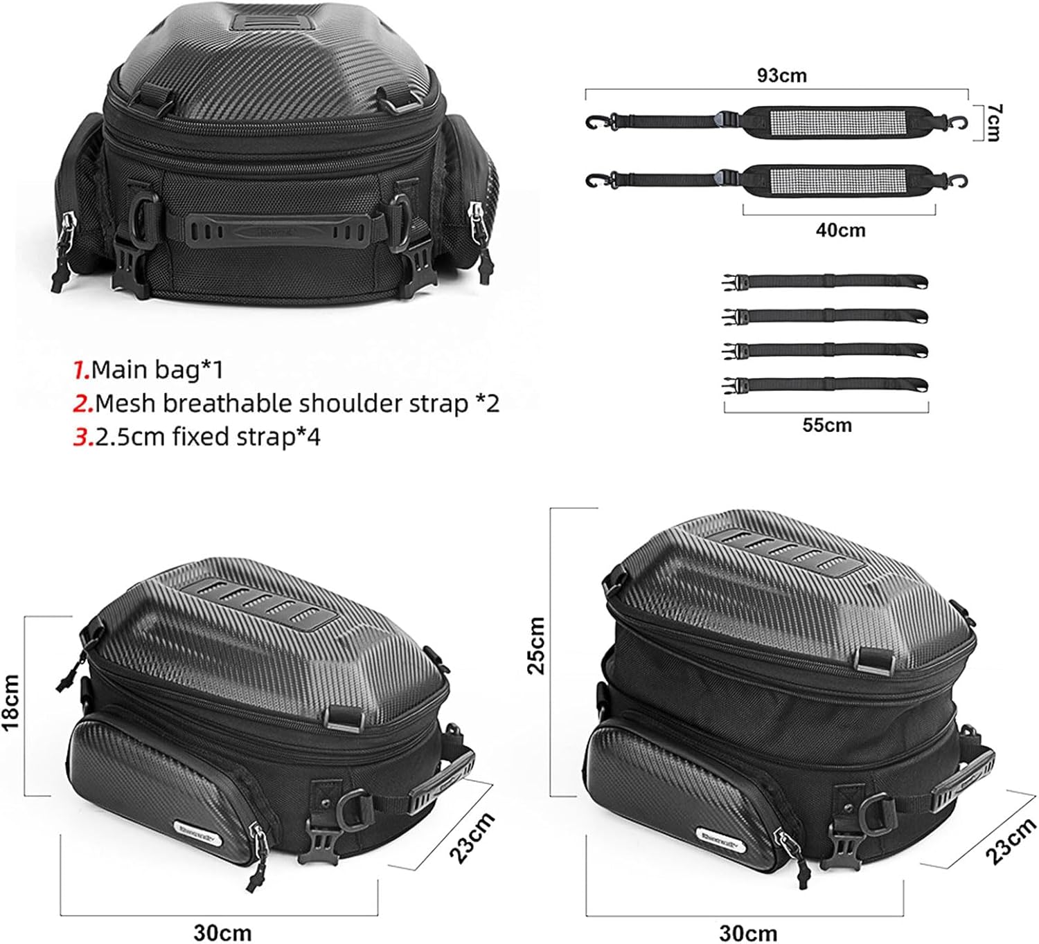 HUNTVP Motorcycle Tail Bag Waterproof, 12L-18L Expandable Motorcycle Rear Seat Luggage Bags with Rain Cover, Motorcycle Helmet Bags Motorbike Backpack, Black