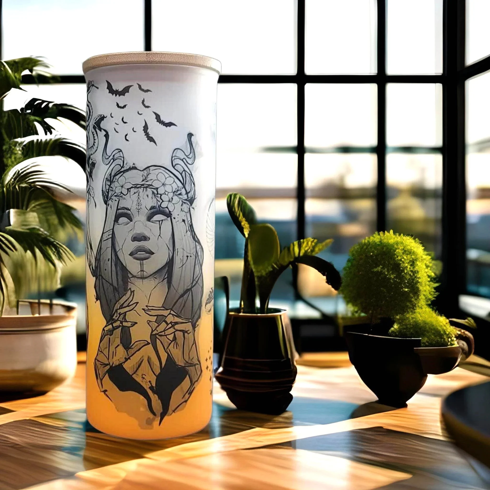 Medusa Beer Can Glass | Boho Mushroom Coffee Glass | 24 oz