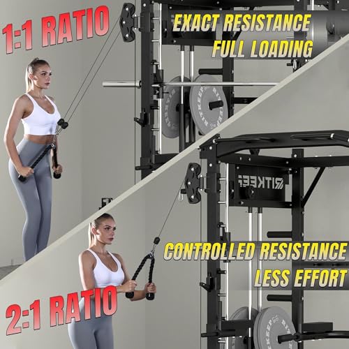 Smith Machine with Jammer Arms & Leg Press with Adjustable Dual Pulley Ratio (1:1 & 2:1), PMAX-4750 All-in-One Commercial & Home Gym Equipment, Heavy-Duty Steel Frame by RitKeep