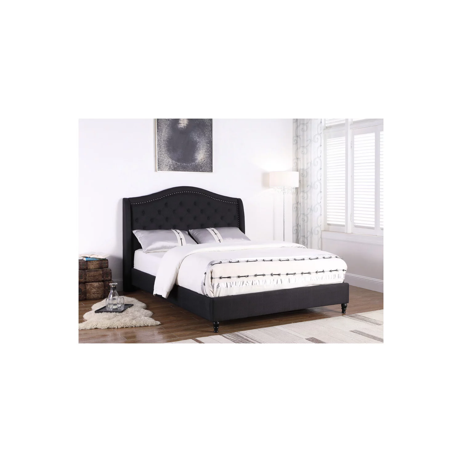 Best Master Furniture California King Tufted Upholstered Panel/Platform Bed, Black