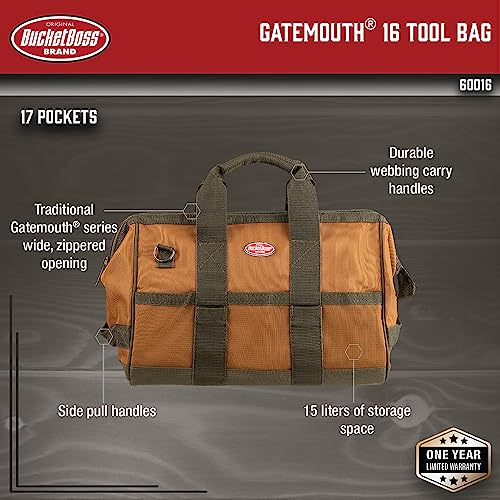 Bucket Boss Gatemouth 16 Tool Bag in Brown, 60016, 15 liters(Brown)