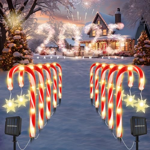 Solar Christmas Candy Cane Lights, Outdoor Waterproof Pathway Stake Lights with 8 Modes, Solar Lights for Outside Yard Walkway Garden Christmas Decorations