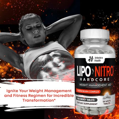LipoNitro® Thermo-Burn Diet Pills with Nitro Energy Dietary Supplement Manufactured in USA - 120 White Tablets