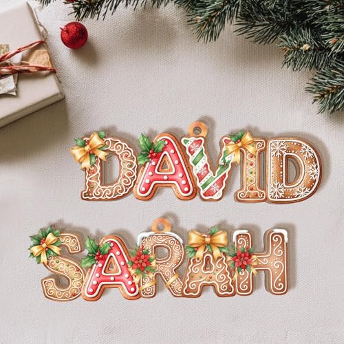 Personalized Christmas Name Letter Ornament 2025, Custom Wooden Ornament with Family Member Names, for Families, Neighbors, Friends & Coworkers, Xmas Tree Decoration Keepsake Style 2