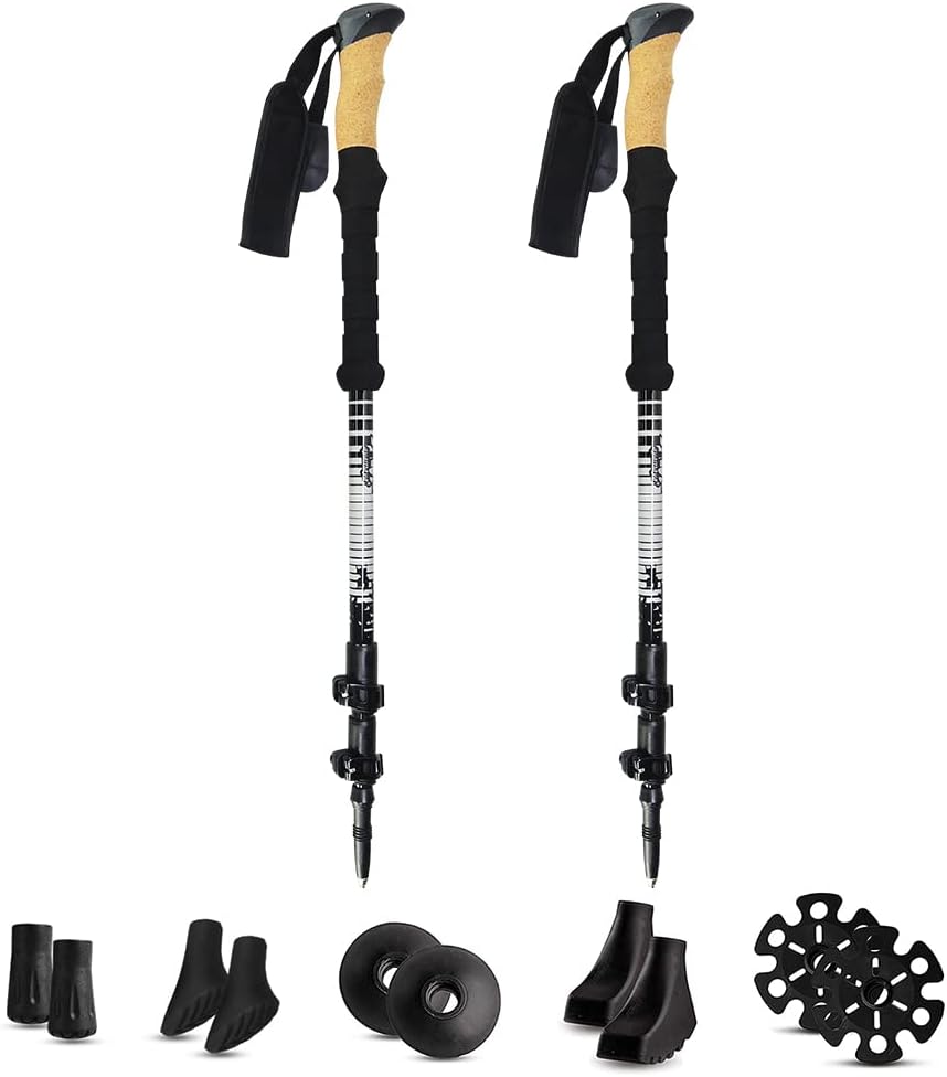 Hiking Poles, HIKERBRO Carbon Fiber Trekking Poles for Hiking with Cork Handle, Ultralight Telescopic Trekking Poles, Adjustable Wrap& Flip Clock, Extended Hiking Sticks for Men Women, 53Inch
