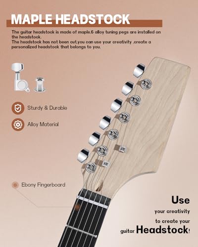 Leo Jaymz DIY Single Cut Electric Guitar Kits with Mahogany Body and Neck - Rosewood Fingerboard and All Components Included (LP Hollow)