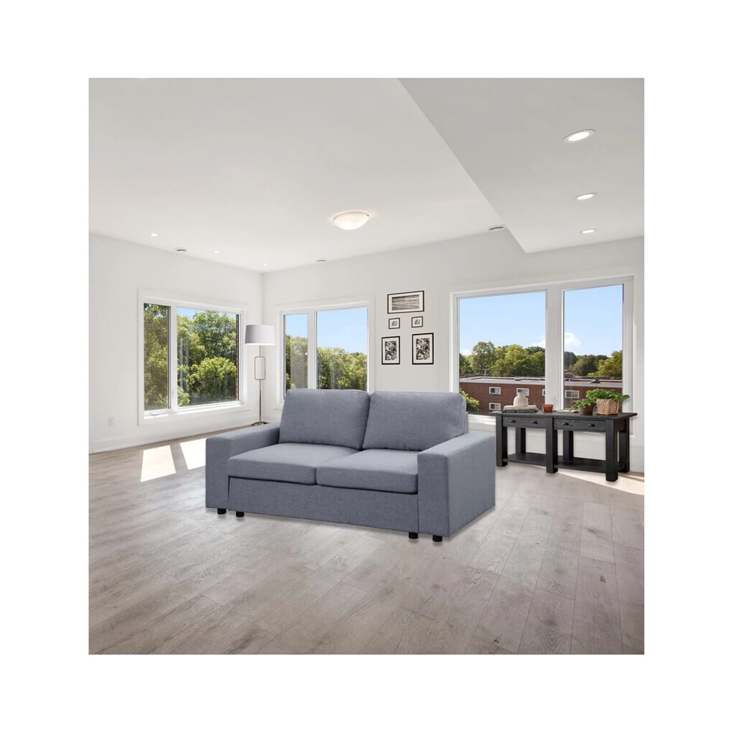 Homestock Mid-Century Marvel Winter Light Gray Linen Loveseat