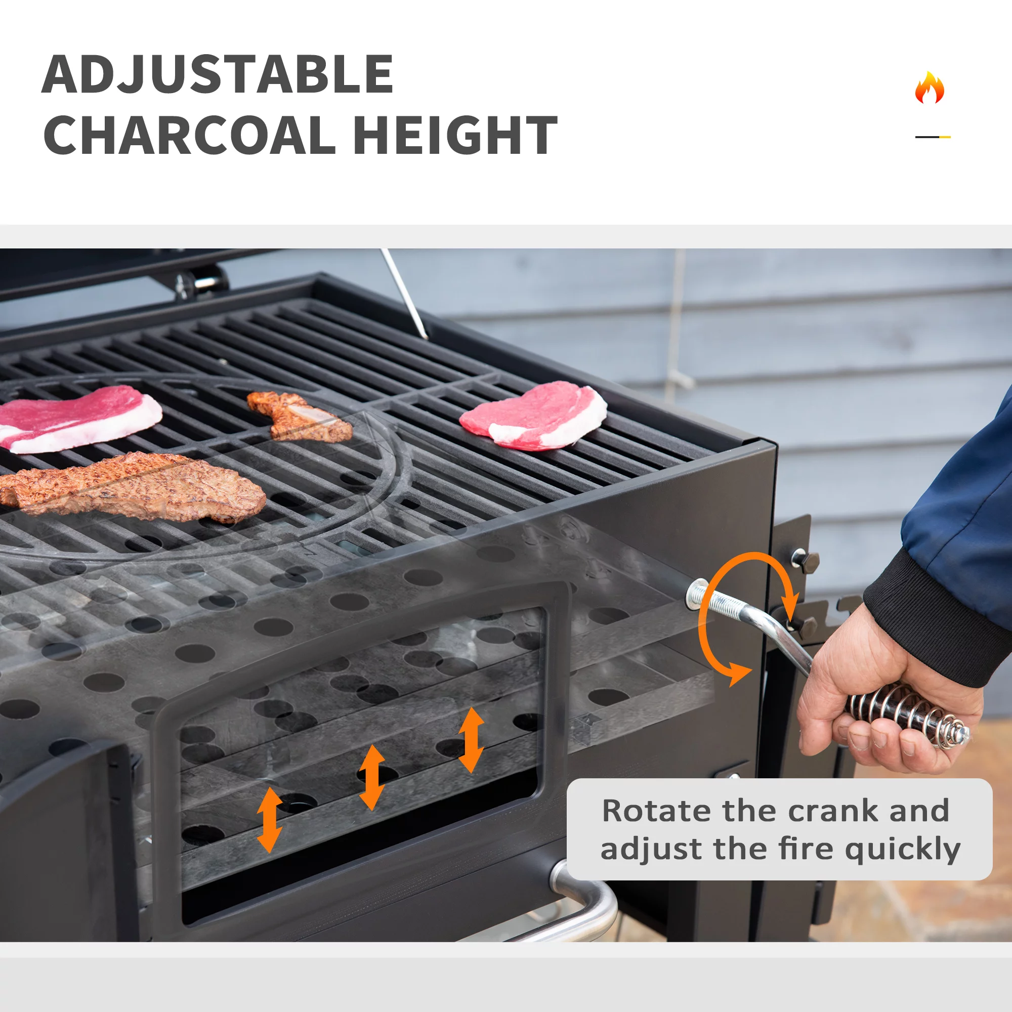 Outsunny Charcoal Grill, BBQ with Adjustable Charcoal Height, Black