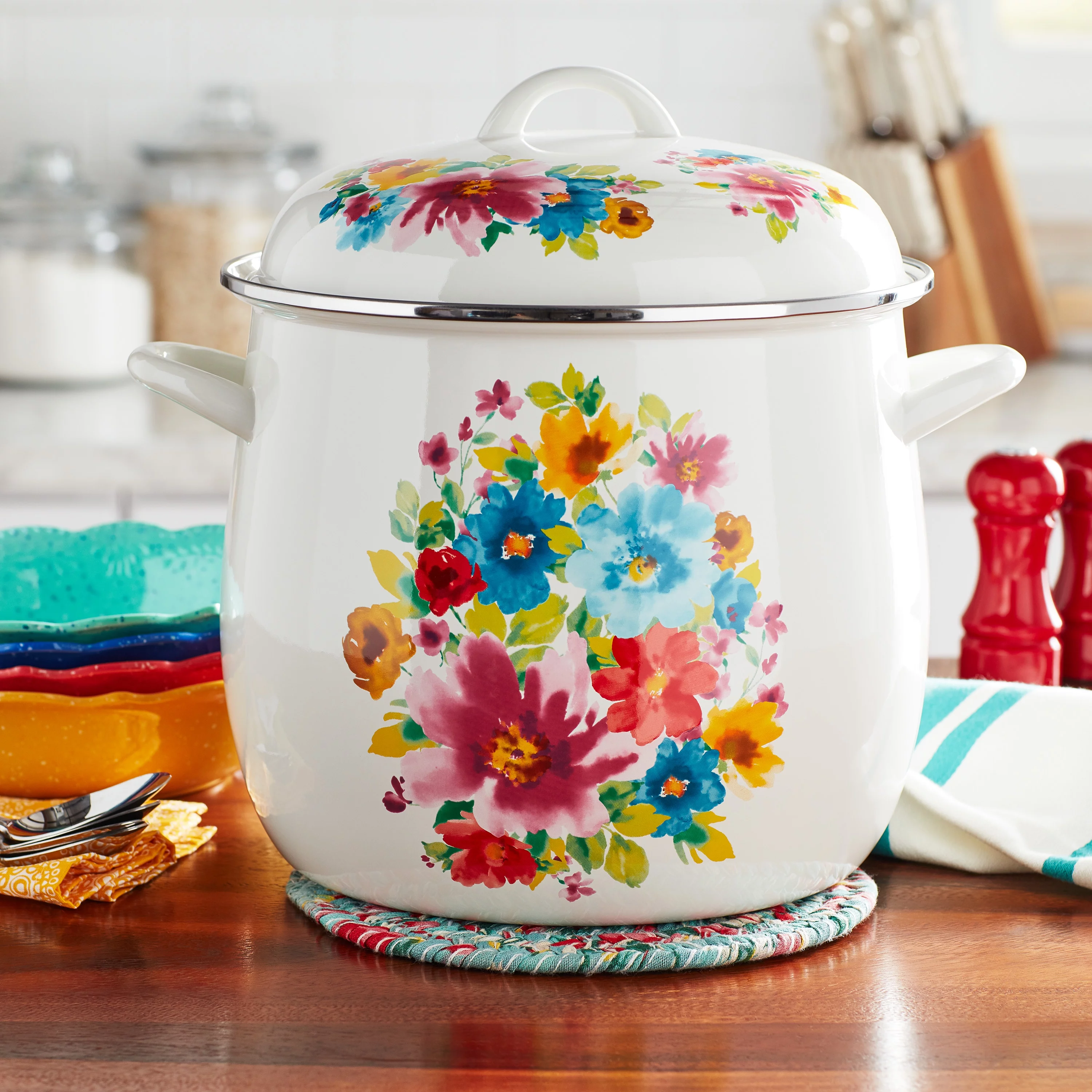 The Pioneer Woman Breezy Blossom Enamel-on-Steel 12-Quart Stock Pot