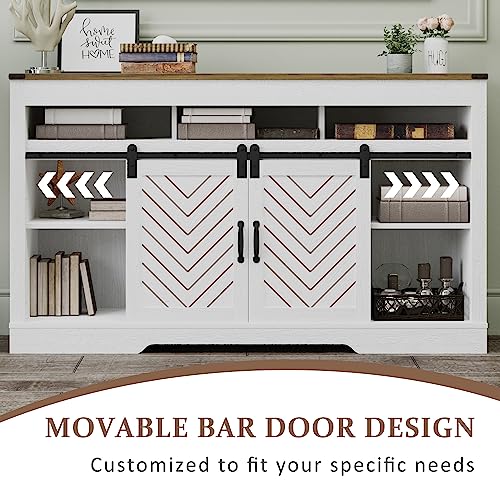 Farmhouse TV Stand for 65+ Inch TV, 34'' Tall Entertainment Center with Sliding Barn Doors, Rustic Wood Media Console Storage Cabinet Television Stand for Living Room, Bedroom (Black)