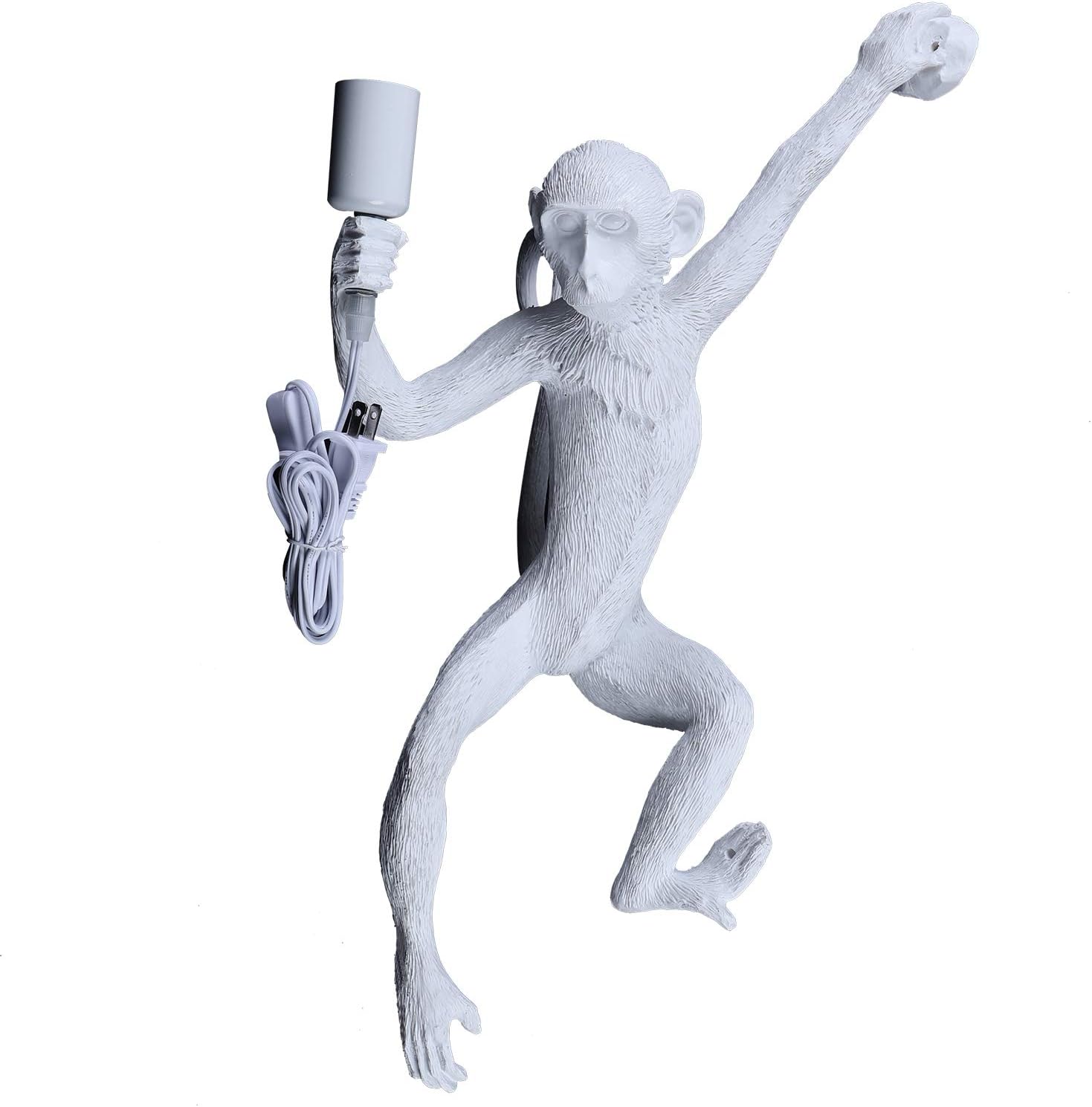 Monkey Light Wall Lamp, Industrial Vintage Resin Wall Mount Lighting Fixture Gold Monkey Shape for Living Room Bedroom Club Decoration (White)