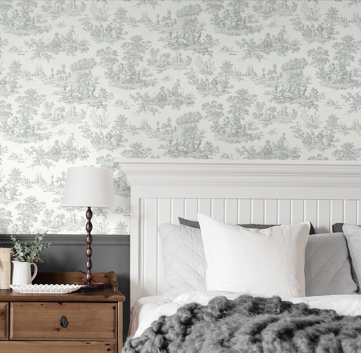 NextWall Argos Grey Chateau Toile Peel and Stick Wallpaper
