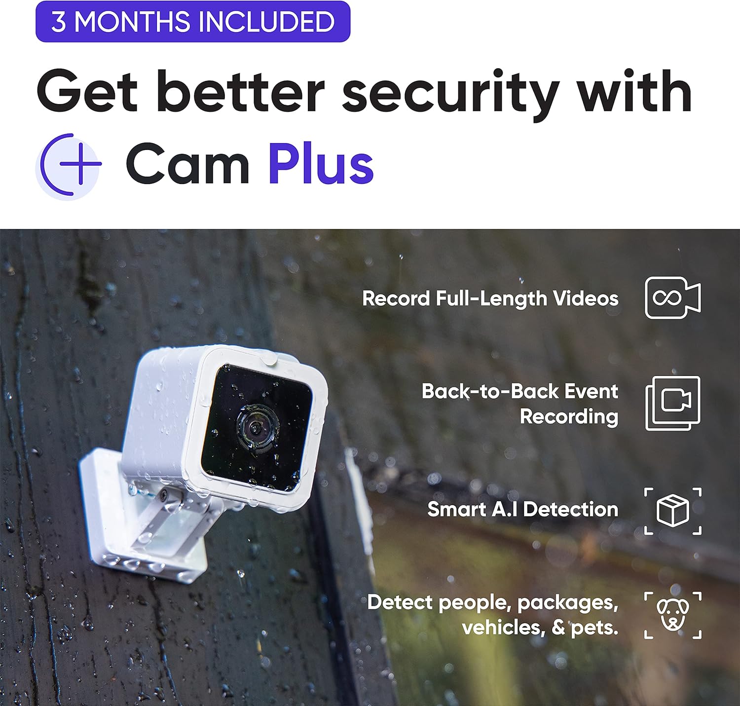 Wyze Cam v3 1080p HD Indoor/Outdoor Video Camera with Color Night Viewing, 2-Way Audio, Compatible with Alexa & The Google Assistant and IFTTT with Wyze Cam Plus 3 Month Subscription