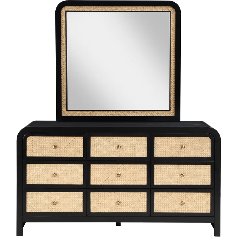 Meridian Furniture Siena Black Ash Wood and Natural Cane Dresser