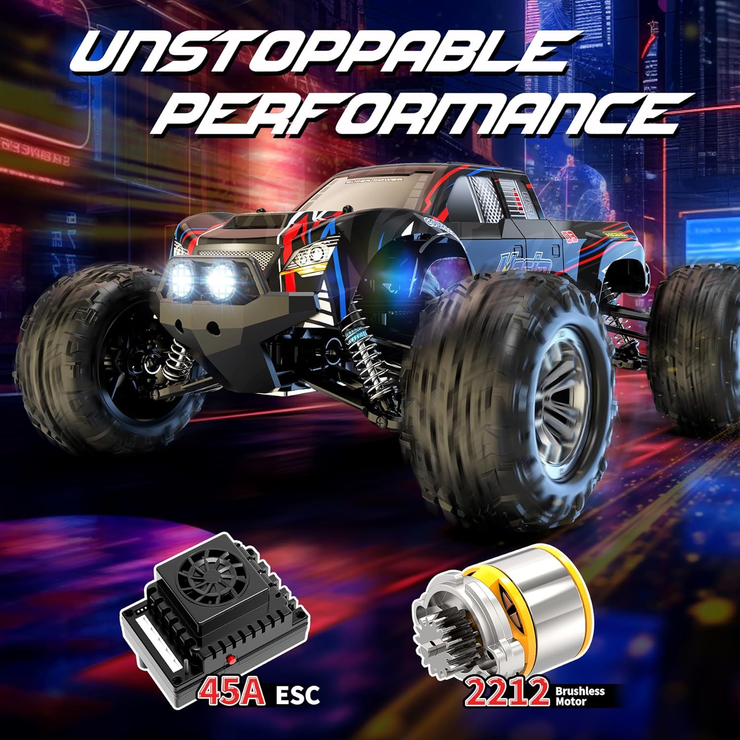 Hosim 1:10 Scale Brushless High Speed Rc Cars 62+KMH & Rc Truck for Adults Max 39+MPH Fast Remote Control Car