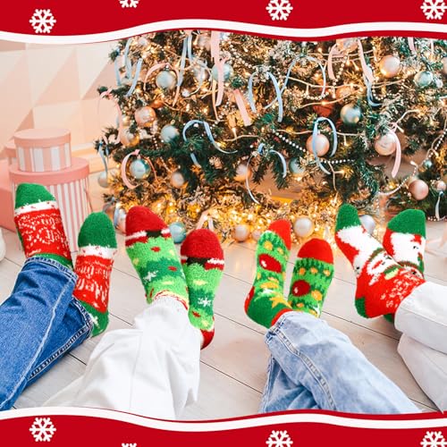 48 Pcs Christmas Fuzzy Socks Bulk Winter Warm Crew Slipper Sock Warm Soft Christmas accessory for Home Indoor