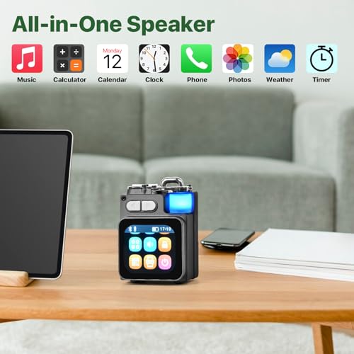 Mini Bluetooth Speaker, Smart Wireless Portable Speaker with Touchscreen, Loud HD Sound, LED Lights, BT5.4, All In One Small Audio for Home/Outdoor/Travel/Shower/Party/Beach/Camping/Hiking/Cycling