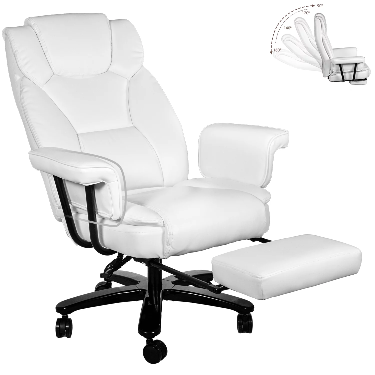 SeekFancy High Back Executive Office Chair, Ergonomic PU Leather Office Chair Heavy Duty Computer Desk Chair Reclining Office Chair with Footrest, White