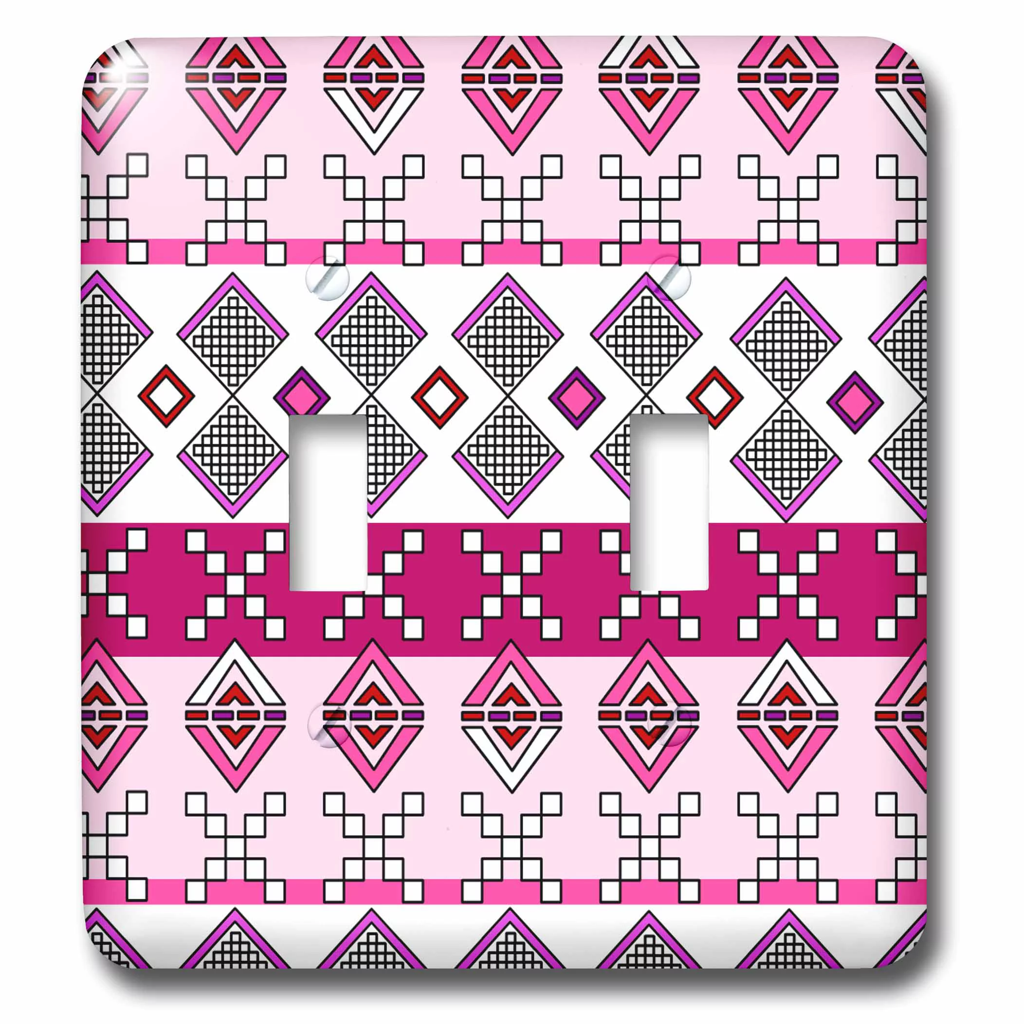 3dRose Aztec Andes Tribal Geometric Pattern Pink and Purple, Double Toggle Switch