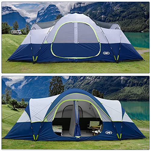UNP Camping Tent 10-Person-Family Tents, Parties, Music Festival Tent, Big, Easy Up, 5 Large Mesh Windows, Double Layer, 2 Room, Waterproof, Weather Resistant, 18ft x 9ft x78in